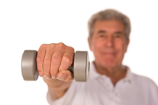 Mature Older Man Lifting Weights