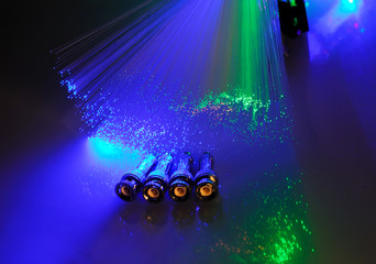 bunch of optical fibres dinamic flying from deep on technology background