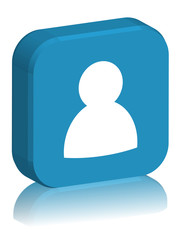 Bouton carré en 3D avec reflet "PROFIL" (bleu)