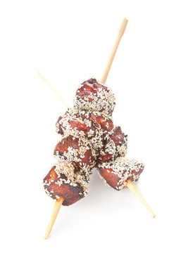 chicken skewer with sesame and soy sauce