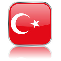 Obraz premium Turkish Square Flag Button (Turkey - Vector - Reflection)
