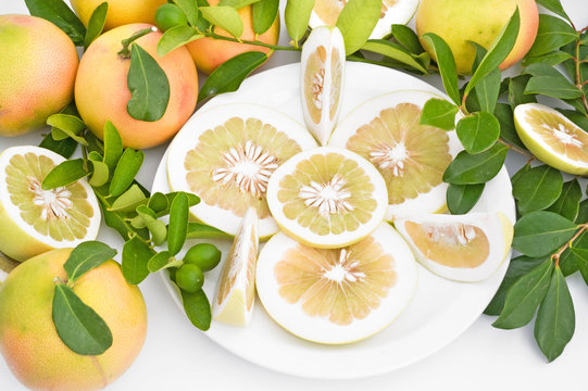 ripe red grapefruit and pomela