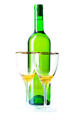 Bottle and glass isolated on the white
