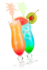 Two tropical alcohol cocktails