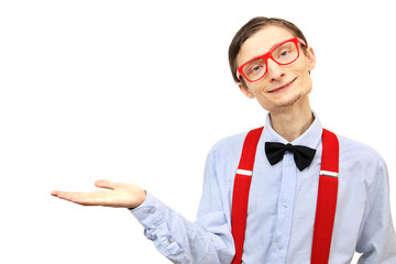 Funny guy pointing up
