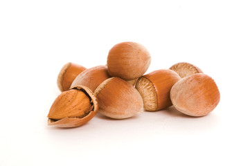 hazelnuts on the white background