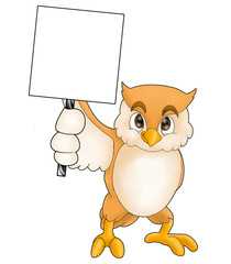 owl holding  whiteboard