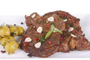 ready beef meat on white