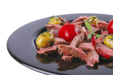 well down meat slices on dish