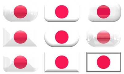 nine glass buttons of the Flag of Japan