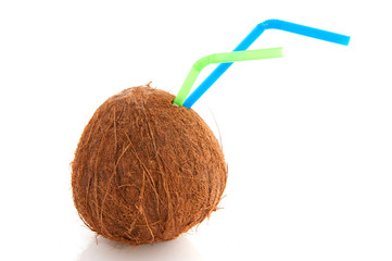 coconut with drinking straws
