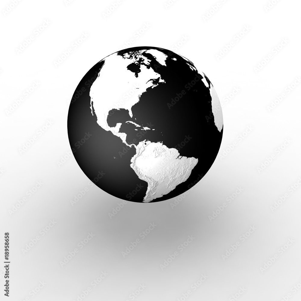 Poster globe on white background with shadow and reflection