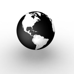 Globe on white background with shadow and reflection