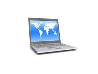 professional Laptop isolated with world map