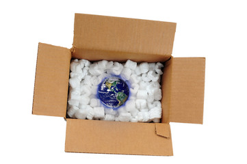 Earth globe in a paper box