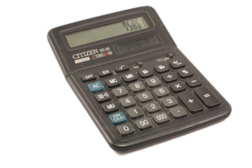 black calculator on a white background