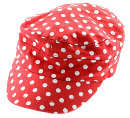 casquette rouge pois blancs fond blanc