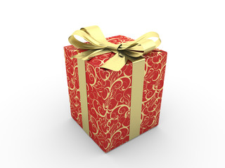 Red gift box fancy bow (gold stripe on red packaging paper)