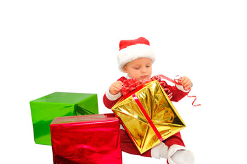 Little Santa helper is managing Christmas gifts