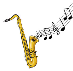 Fototapeta na wymiar saksofon z notatkami muzyki wychodzi