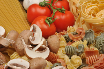 home made noodle and sliced chestnut mushroom