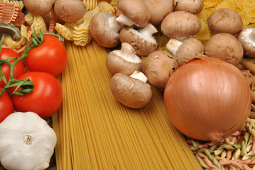 home made noodle and organic chestnut mushroom