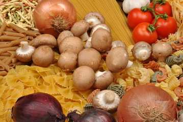 home made noodle and organic chestnut mushroom