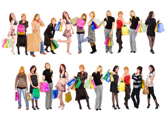 Fototapeta premium Two rows of girls with bags - shopping!
