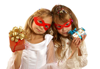 A small girls with a gift box