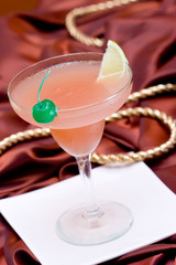 A view of a full cocktail glass