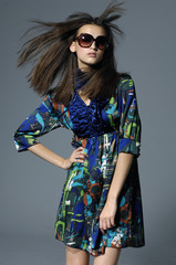 Fashion model on gray background