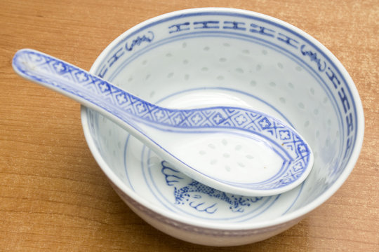 asian spoon and bowl made of fine china