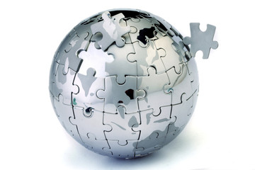 Jigsaw globe puzzle on white