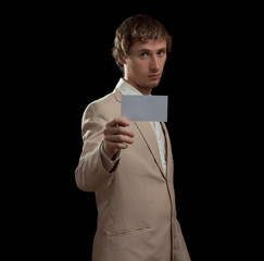 Man holding blank card