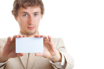 Man holding blank card