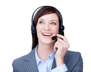 Portrait of a young customer service agent with headset on