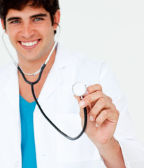 Close-up of a young doctor with a stethoscope