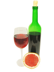 bottle and goblet of red wine