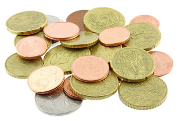 pièces monnaie euro fond blanc