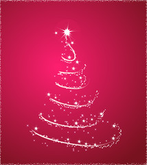 Background with one christmas tree in pink color