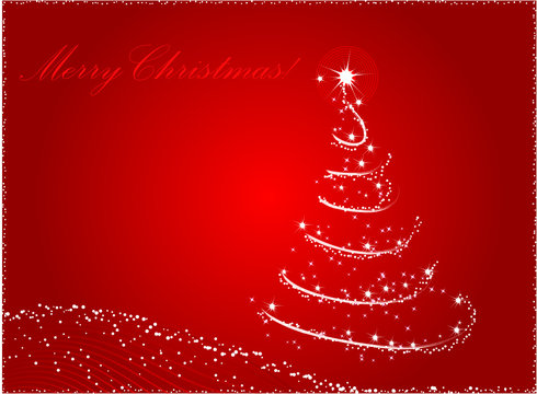 Red abstract christmas tree background with wave