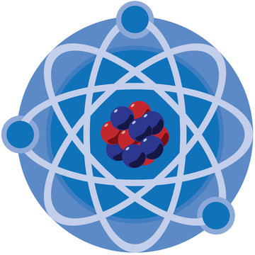 Atom With Neutrons And Protons On A Blue Background