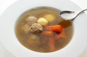 vegetable soup with organic carrot and meat balls