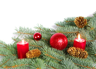 candle and christmas balls