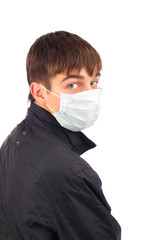 teenager in the mask isolated on white