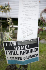 Sign in yard after Hurricane Katrina, New Orleans, Louisiana