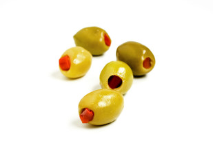 Grenn Greek olives stuffed with red bell pepper
