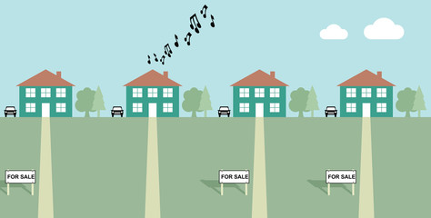 House playing load music with neighbours for sale signs