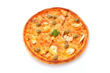 Tasty pizza with olives isolated on white