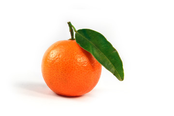 Orange with green leaf isolated